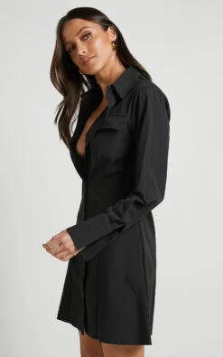 Showpo Ashima A-Line Panelled Shirt Dress In Black -Showpo Women's Clothing Store Ashima A Line Panelled Shirt Dress in Black 6