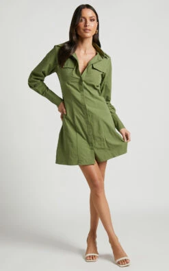 Showpo Ashima A-Line Panelled Shirt Dress In Khaki -Showpo Women's Clothing Store Ashima A Line Panelled Shirt Dress in Khaki 1