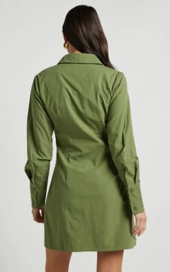 Showpo Ashima A-Line Panelled Shirt Dress In Khaki -Showpo Women's Clothing Store Ashima A Line Panelled Shirt Dress in Khaki 6