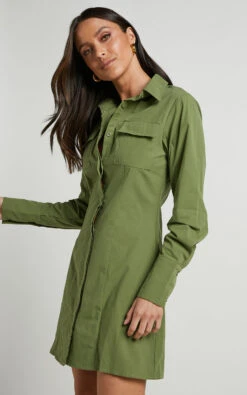 Showpo Ashima A-Line Panelled Shirt Dress In Khaki -Showpo Women's Clothing Store Ashima A Line Panelled Shirt Dress in Khaki 7