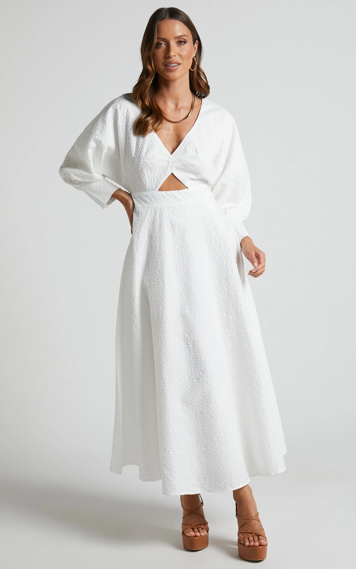 Showpo Ashtina Maxi Dress - V Neck Cut Out Puff Sleeve Dress In White 6 Showpo Ashtina Maxi Dress - V Neck Cut Out Puff Sleeve Dress In White - Image 6