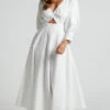 Showpo Ashtina Maxi Dress - V Neck Cut Out Puff Sleeve Dress In White