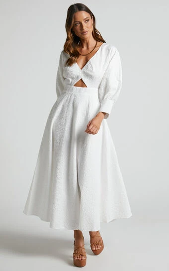 Showpo Ashtina Maxi Dress - V Neck Cut Out Puff Sleeve Dress In White 1 Showpo Ashtina Maxi Dress - V Neck Cut Out Puff Sleeve Dress In White