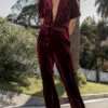Showpo Aspen High Waisted Elastic Waist Wide Leg Pant In Mulberry Velvet