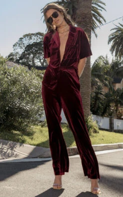 Showpo Aspen High Waisted Elastic Waist Wide Leg Pant In Mulberry Velvet