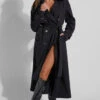 Showpo Avah Trench Coat - Double Breasted Tie Waist Coat In Black