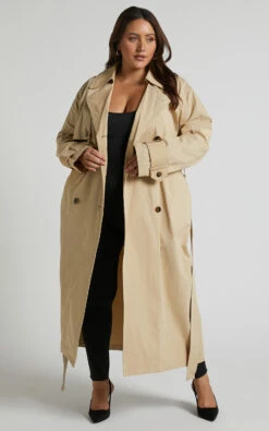 Showpo Avah Trench Coat - Double Breasted Tie Waist Coat In Camel -Showpo Women's Clothing Store Avah Trench Coat Double Breasted Tie Waist Coat in Camel 1 1678101452818