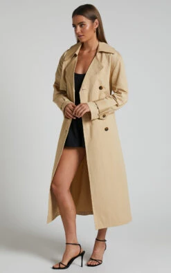 Showpo Avah Trench Coat - Double Breasted Tie Waist Coat In Camel -Showpo Women's Clothing Store Avah Trench Coat Double Breasted Tie Waist Coat in Camel 3