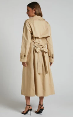 Showpo Avah Trench Coat - Double Breasted Tie Waist Coat In Camel -Showpo Women's Clothing Store Avah Trench Coat Double Breasted Tie Waist Coat in Camel 4
