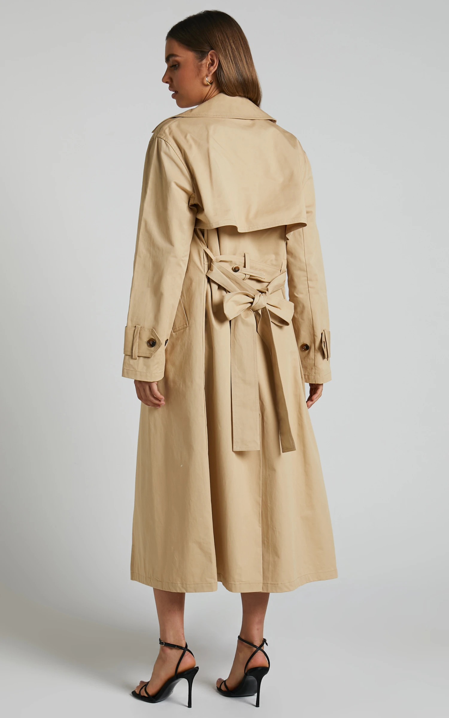 Showpo Avah Trench Coat - Double Breasted Tie Waist Coat In Camel - Image 7