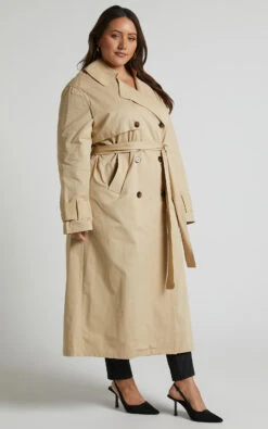 Showpo Avah Trench Coat - Double Breasted Tie Waist Coat In Camel -Showpo Women's Clothing Store Avah Trench Coat Double Breasted Tie Waist Coat in Camel 5