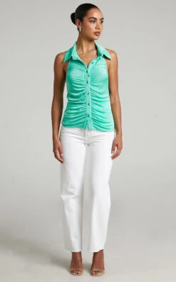 Showpo Avelaine Button Up Halterneck Top In Green 16 Showpo Avelaine Button Up Halterneck Top In Green -Showpo Women's Clothing Store Avelaine Button Up Halterneck Top in Green 2528ST21100036012529 1