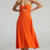 Showpo Avie Twist Strapless Cocktail Dress In Orange