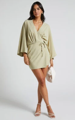 Showpo Ayelin Mini Dress - Kimono Sleeve Wrap Dress In Light Khaki 13 Showpo Ayelin Mini Dress - Kimono Sleeve Wrap Dress In Light Khaki -Showpo Women's Clothing Store Ayelin Mini Dress Kimono Sleeve Wrap Dress in Khaki