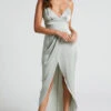 Showpo Azrael Maxi Dress - V Neck Satin Tulip Dress In Sage