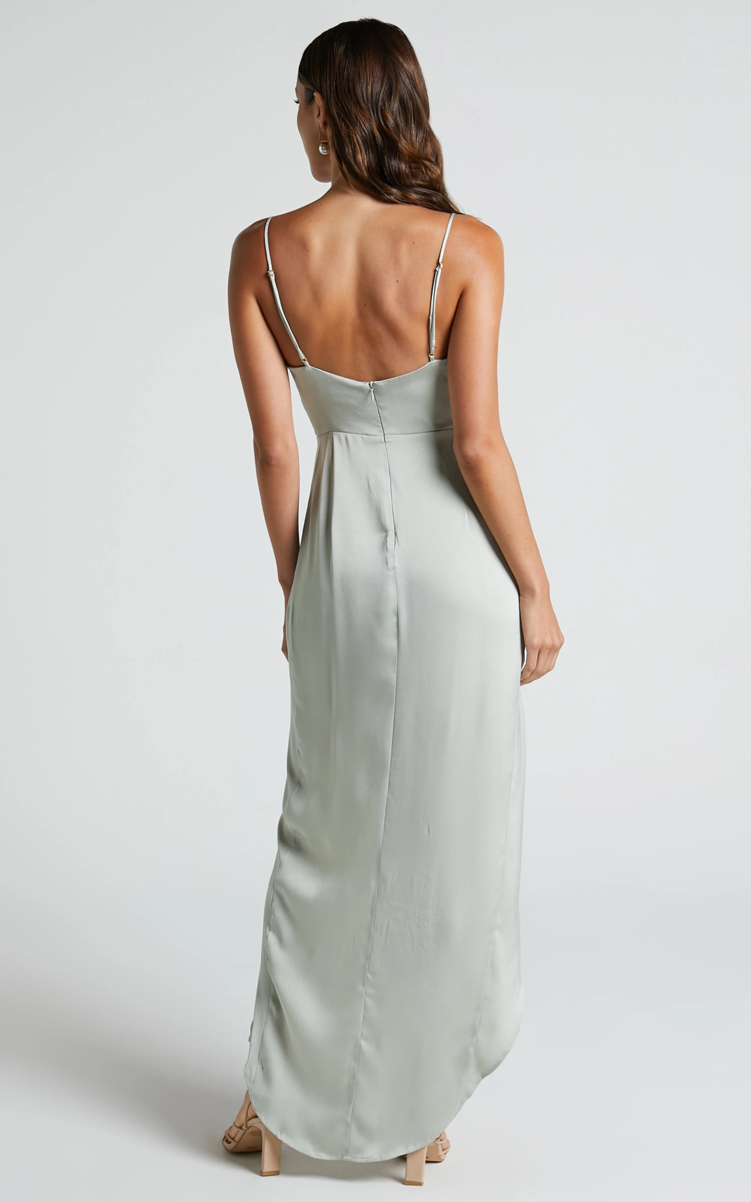 Showpo Azrael Maxi Dress - V Neck Satin Tulip Dress In Sage - Image 6