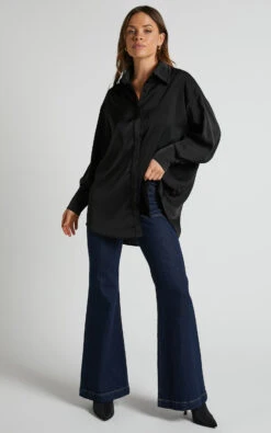 Showpo Azurine Oversized Button Up Satin Shirt In Black 16 Showpo Azurine Oversized Button Up Satin Shirt In Black -Showpo Women's Clothing Store Azurine Oversized Button Up Satin Shirt in Black