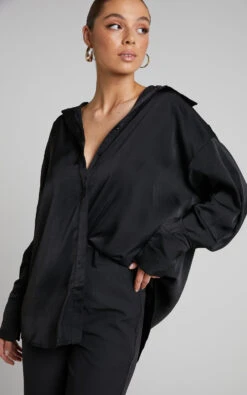 Showpo Azurine Oversized Button Up Satin Shirt In Black 19 Showpo Azurine Oversized Button Up Satin Shirt In Black -Showpo Women's Clothing Store Azurine Oversized Button Up Satin Shirt in Black 2528ST22020045052529 10