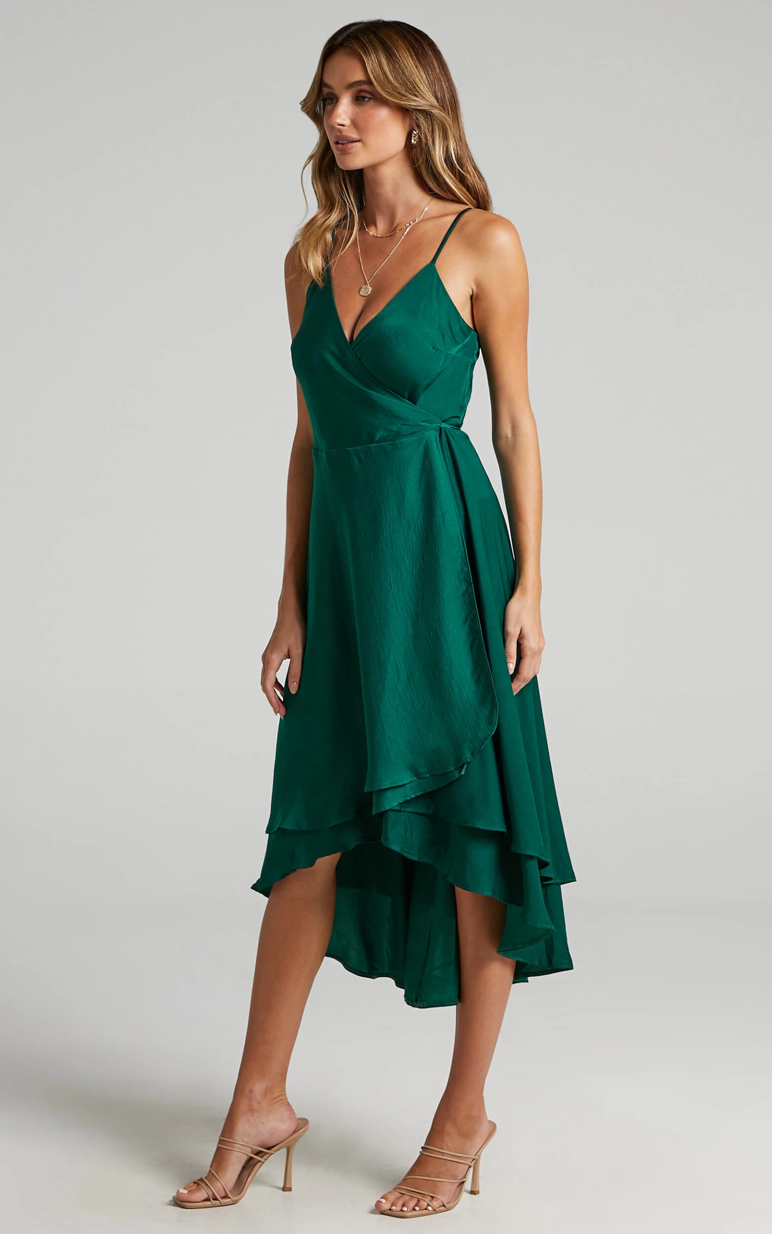 Showpo Between Fantasy Midi Dress In Emerald Satin 5 Showpo Between Fantasy Midi Dress In Emerald Satin - Image 5