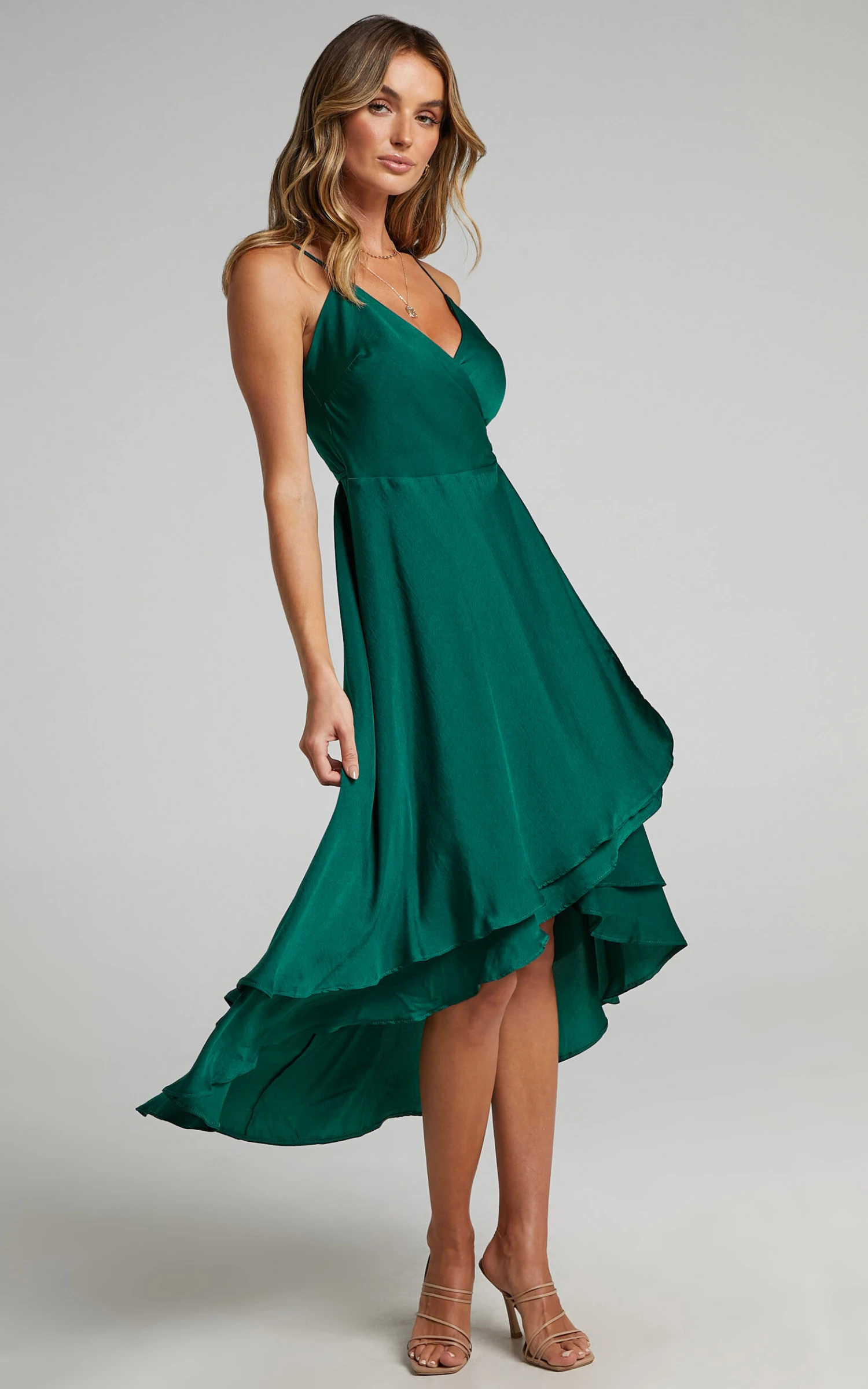 Showpo Between Fantasy Midi Dress In Emerald Satin 8 Showpo Between Fantasy Midi Dress In Emerald Satin - Image 8