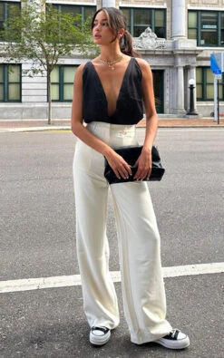 Showpo Bonnie High Waisted Tailored Wide Leg Pants In Stone