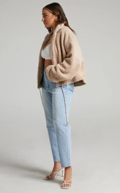 Showpo Borg Teddy Bomber Jacket In Biscuit 12 Showpo Borg Teddy Bomber Jacket In Biscuit -Showpo Women's Clothing Store BORG BOMBER in Biscuit 2528SO22020038012529 1