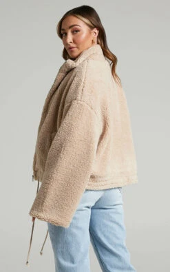 Showpo Borg Teddy Bomber Jacket In Biscuit 13 Showpo Borg Teddy Bomber Jacket In Biscuit -Showpo Women's Clothing Store BORG BOMBER in Biscuit 2528SO22020038012529 2