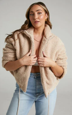 Showpo Borg Teddy Bomber Jacket In Biscuit 10 Showpo Borg Teddy Bomber Jacket In Biscuit -Showpo Women's Clothing Store BORG BOMBER in Biscuit 2528SO22020038012529 3