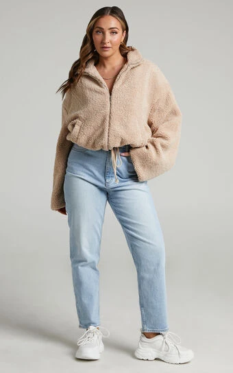 Showpo Borg Teddy Bomber Jacket In Biscuit 1 Showpo Borg Teddy Bomber Jacket In Biscuit