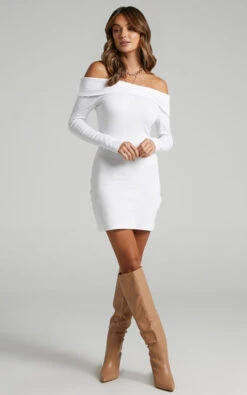 Showpo Barker Off-Shoulder Mini Dress In Cream