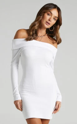 Showpo Barker Off-Shoulder Mini Dress In Cream -Showpo Women's Clothing Store Barker Off Shoulder Mini Dress in Cream SD21050042 4
