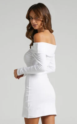 Showpo Barker Off-Shoulder Mini Dress In Cream -Showpo Women's Clothing Store Barker Off Shoulder Mini Dress in Cream SD21050042 8