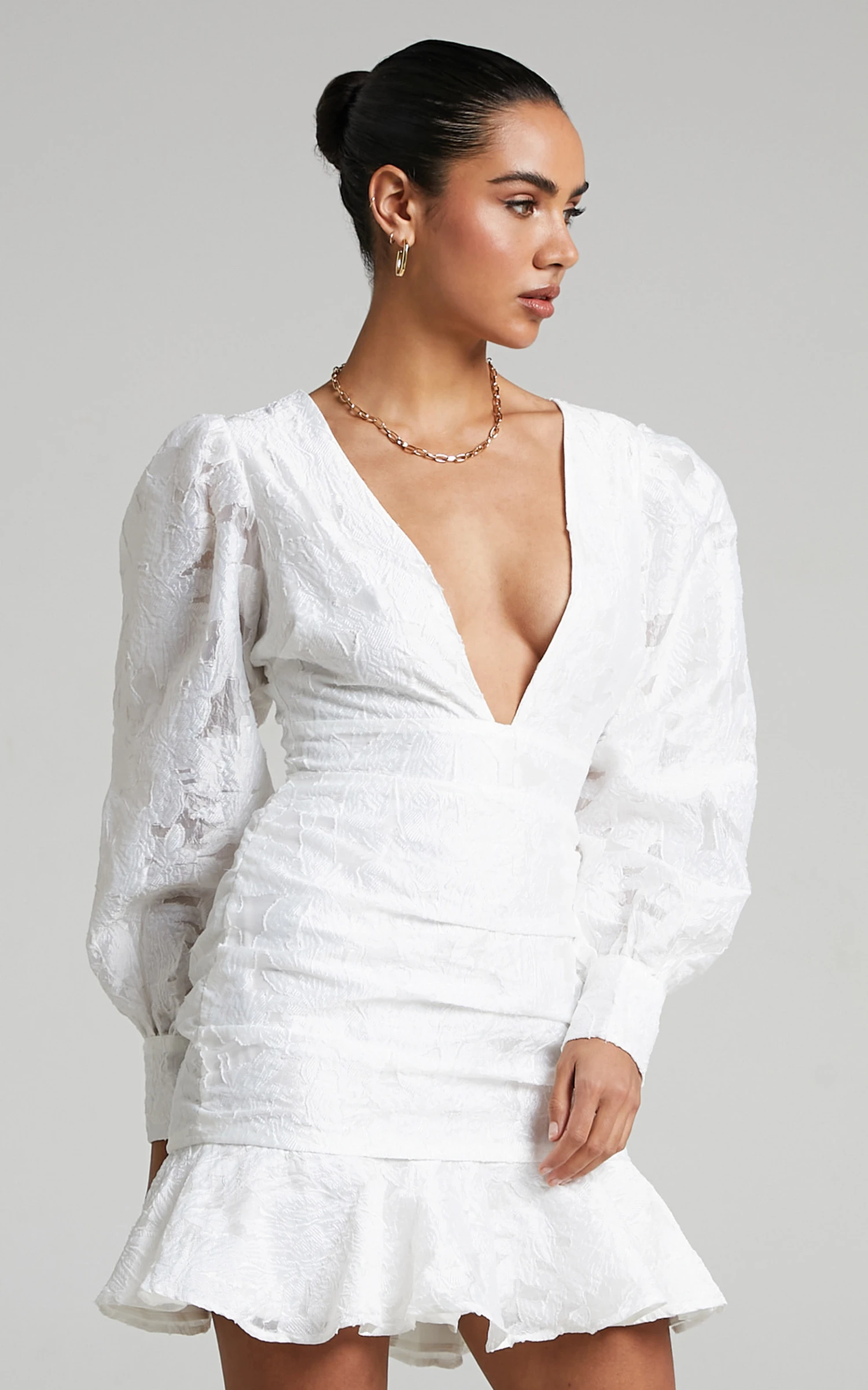 Showpo Baxia Textured Balloon Sleeve Mini Dress In White 5 Showpo Baxia Textured Balloon Sleeve Mini Dress In White - Image 5