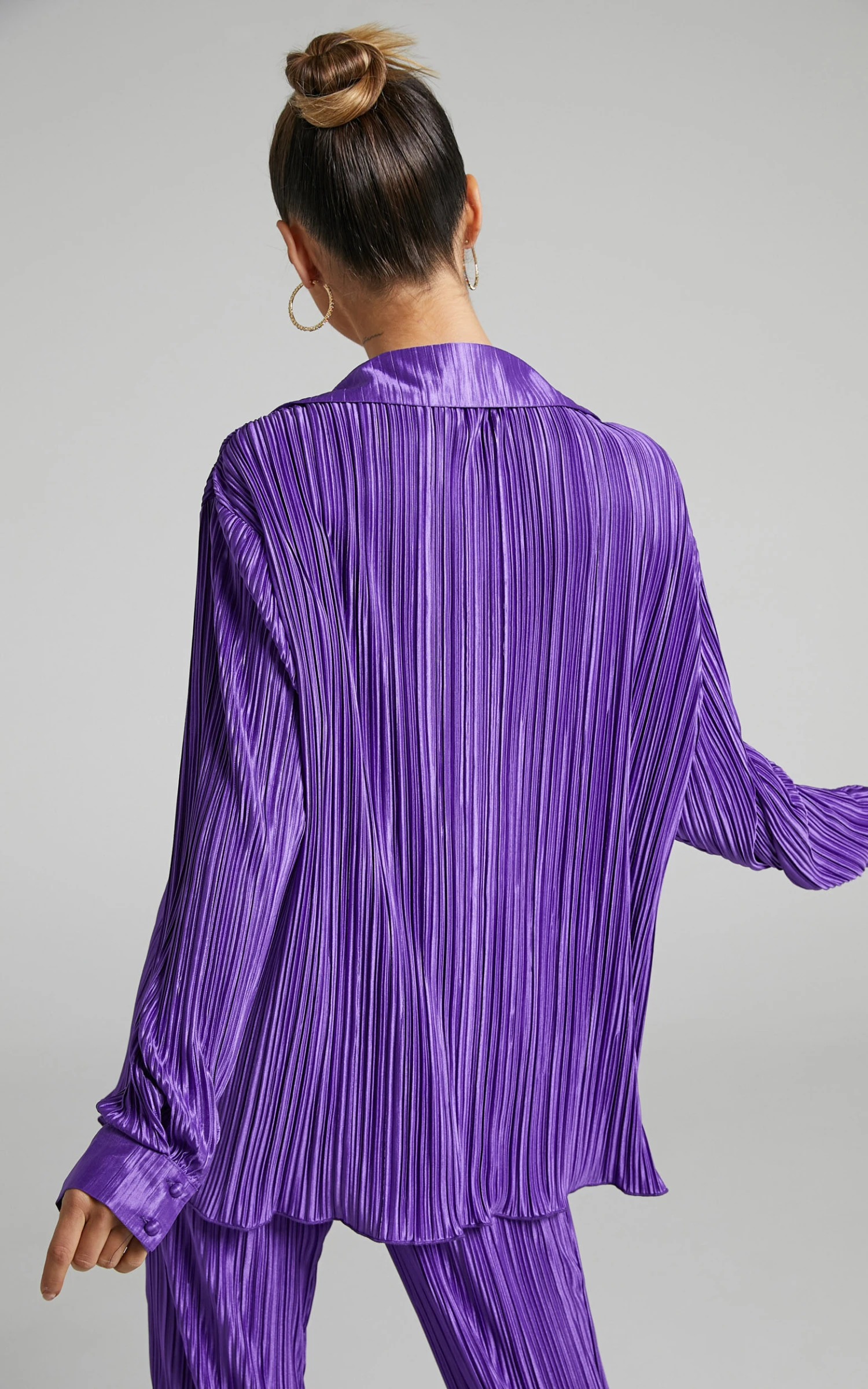 Showpo Beca Plisse Button Up Shirt In Purple 6 Showpo Beca Plisse Button Up Shirt In Purple - Image 6