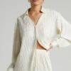 Showpo Beca Plisse Button Up Shirt In Cream