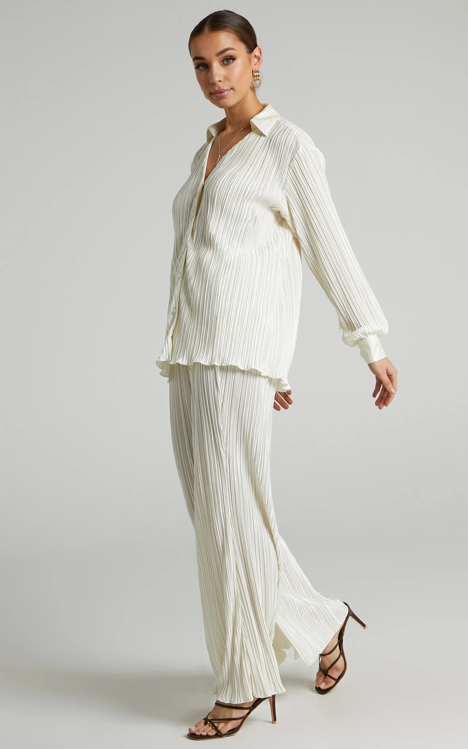 Showpo Beca Plisse Button Up Shirt In Cream 7 Showpo Beca Plisse Button Up Shirt In Cream - Image 7