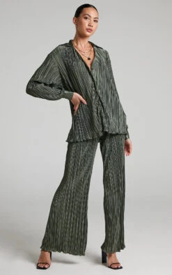 Showpo Beca Plisse Button Up Shirt In Olive -Showpo Women's Clothing Store Beca Plisse Button up Shirt in Olive 2528ST21070043022529 2