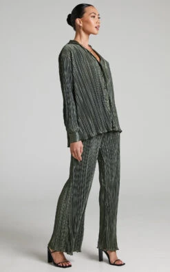 Showpo Beca Plisse Button Up Shirt In Olive -Showpo Women's Clothing Store Beca Plisse Button up Shirt in Olive 2528ST21070043022529 3