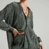 Showpo Beca Plisse Button Up Shirt In Olive