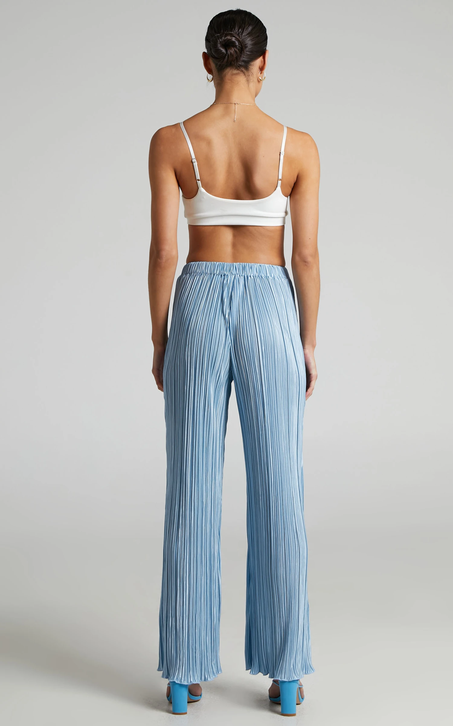 Showpo Beca High Waisted Plisse Flared Pants In Cornflower 5 Showpo Beca High Waisted Plisse Flared Pants In Cornflower - Image 5