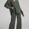 Showpo Beca High Waisted Plisse Flared Pants In Olive