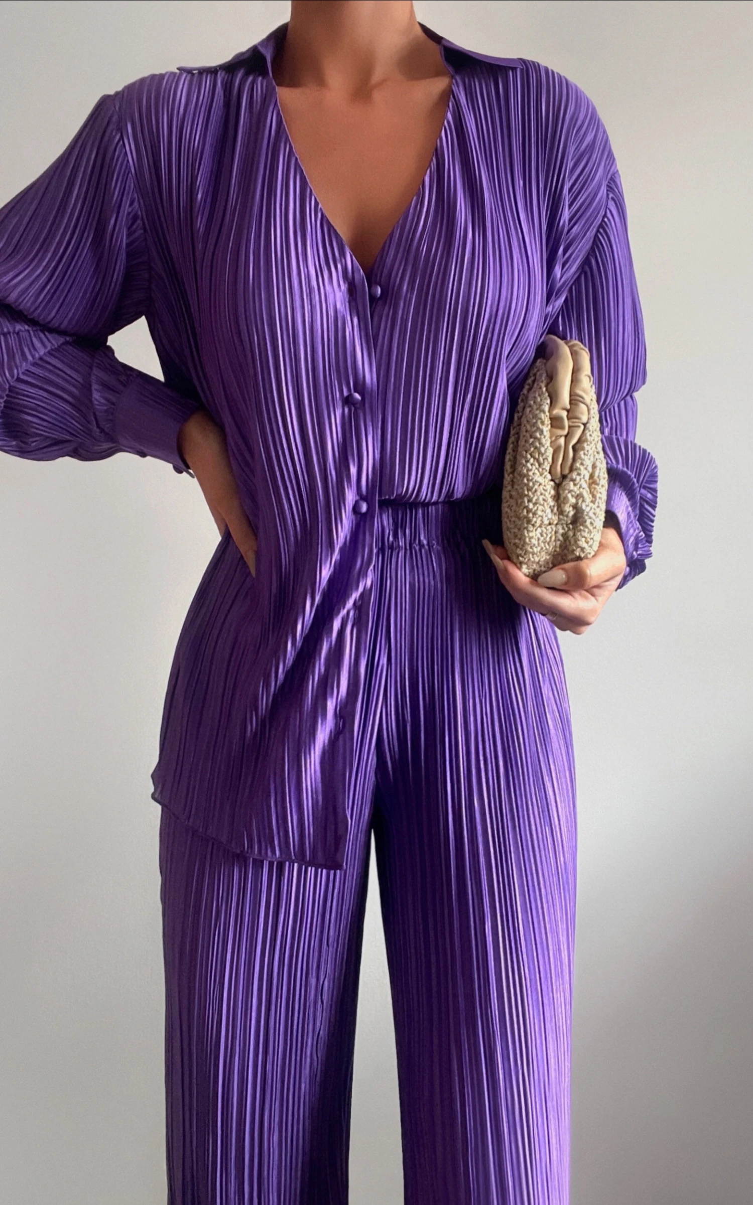 Showpo Beca Plisse Button Up Shirt In Purple 2 Showpo Beca Plisse Button Up Shirt In Purple - Image 2