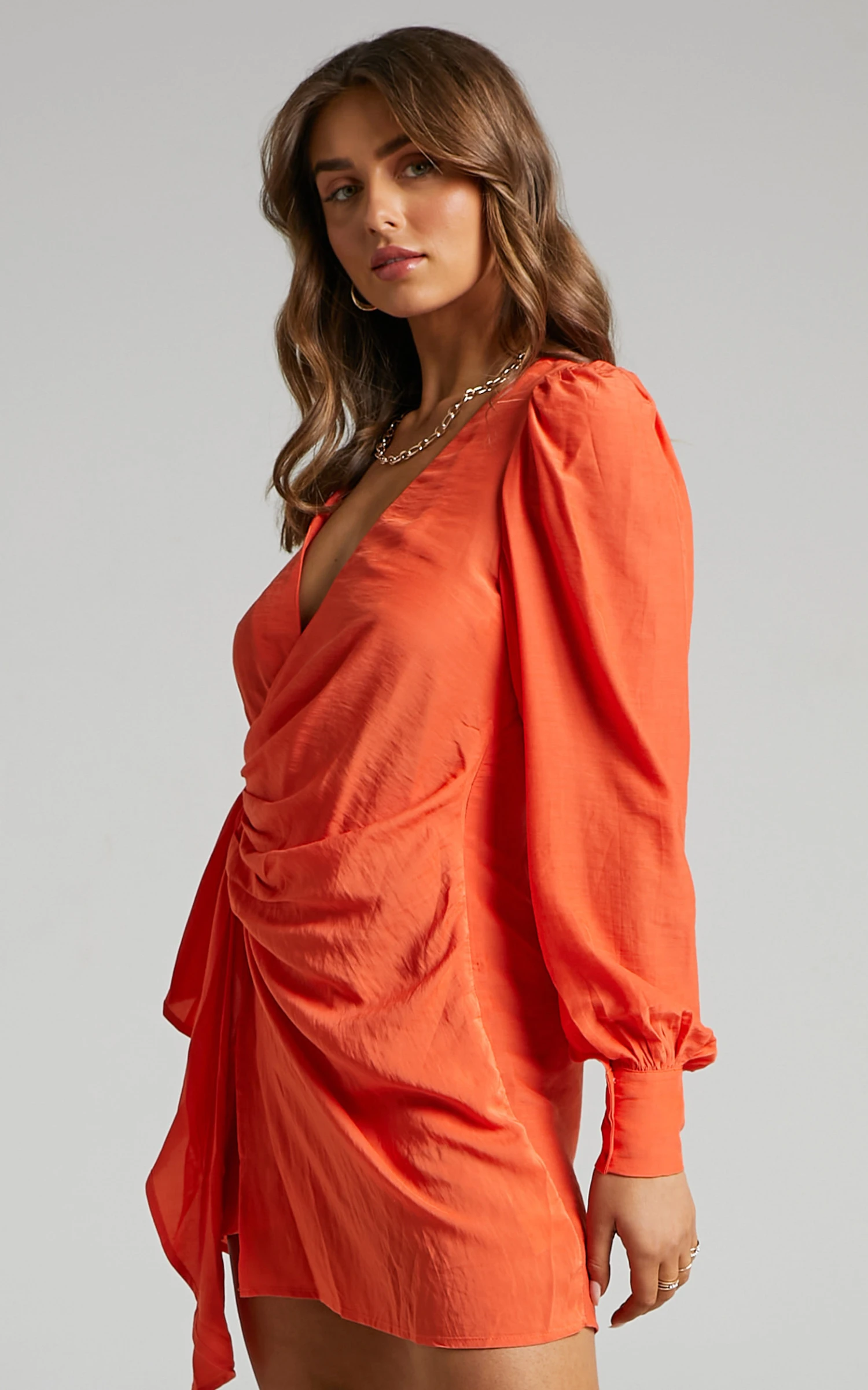 Showpo Bellefleur Faux Wrap Mini Dress In Orange 7 Showpo Bellefleur Faux Wrap Mini Dress In Orange - Image 7