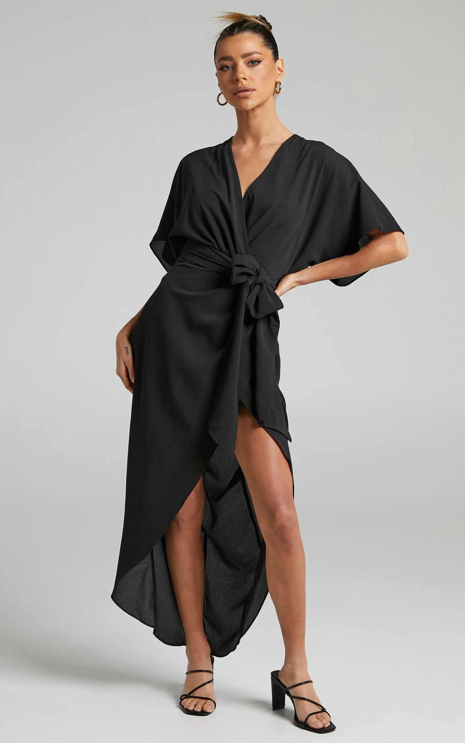 Showpo Bellia Tie Waist Kimono Sleeve Wrap Midi Dress In Black 2 Showpo Bellia Tie Waist Kimono Sleeve Wrap Midi Dress In Black - Image 2