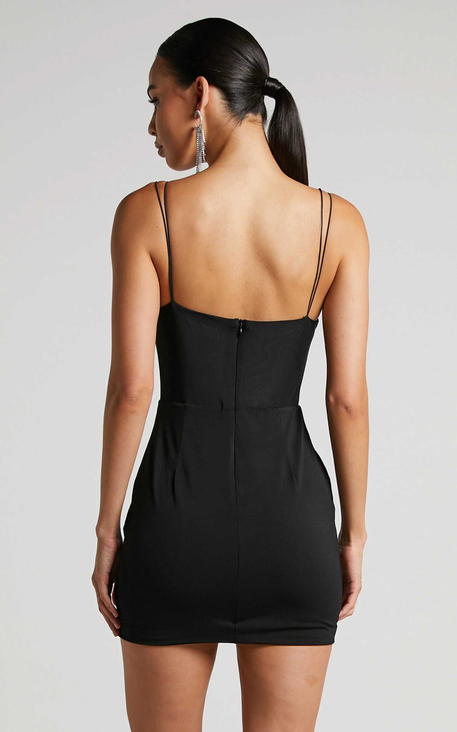 Showpo Benice Mini Dress - Slender Strap Mesh Bodice Dress In Black 8 Showpo Benice Mini Dress - Slender Strap Mesh Bodice Dress In Black - Image 8