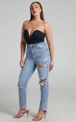 Showpo Billie High Waisted Recycled Cotton Distressed Mom Jeans In Mid Blue Wash 11 Showpo Billie High Waisted Recycled Cotton Distressed Mom Jeans In Mid Blue Wash -Showpo Women's Clothing Store Billie Distressed Mum Jeans in Mid Blue Wash 2528SB22010034012529 2