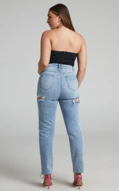 Showpo Billie High Waisted Recycled Cotton Distressed Mom Jeans In Mid Blue Wash 9 Showpo Billie High Waisted Recycled Cotton Distressed Mom Jeans In Mid Blue Wash -Showpo Women's Clothing Store Billie Distressed Mum Jeans in Mid Blue Wash 2528SB22010034012529 3