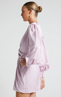 Showpo Billie Twist Front Mini Dress With Long Puff Sleeves In Icy Pink 11 Showpo Billie Twist Front Mini Dress With Long Puff Sleeves In Icy Pink -Showpo Women's Clothing Store Billie Twist Front Mini Dress with Long Puff Sleeves in Icy Pink 4