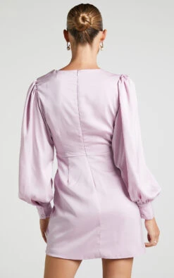 Showpo Billie Twist Front Mini Dress With Long Puff Sleeves In Icy Pink 14 Showpo Billie Twist Front Mini Dress With Long Puff Sleeves In Icy Pink -Showpo Women's Clothing Store Billie Twist Front Mini Dress with Long Puff Sleeves in Icy Pink 5