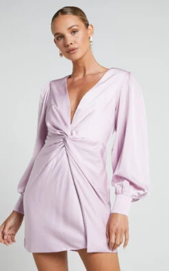Showpo Billie Twist Front Mini Dress With Long Puff Sleeves In Icy Pink 12 Showpo Billie Twist Front Mini Dress With Long Puff Sleeves In Icy Pink -Showpo Women's Clothing Store Billie Twist Front Mini Dress with Long Puff Sleeves in Icy Pink 6
